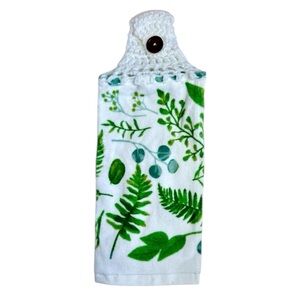 Hand Crafted Colorful Green Leaf Print Kitchen Hanging Hand Towel